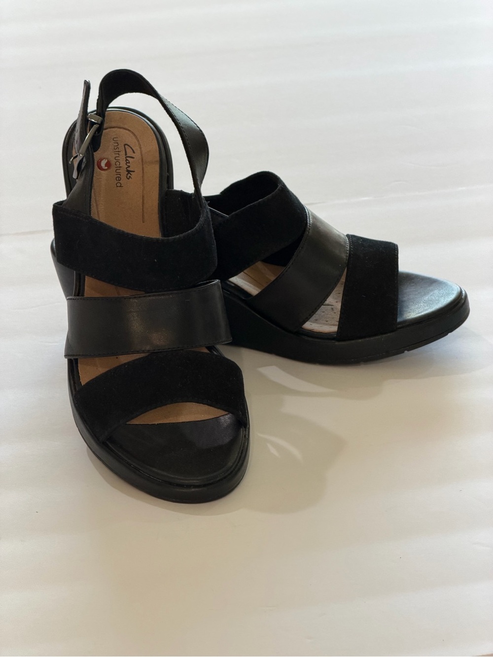 Clarks Black Mixed-Material Slingback Sandals